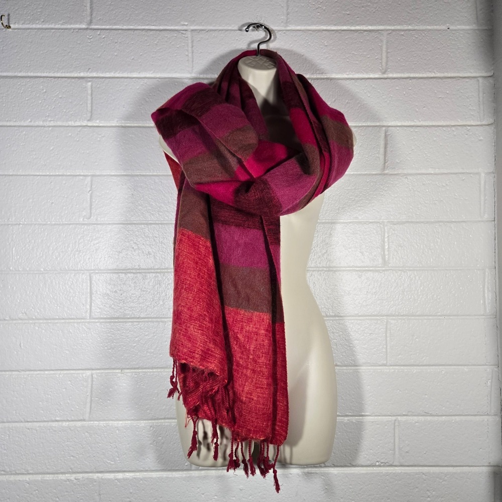 Oversized Striped Woven Scarf Wool Feel Fringe Wrap Scarf Throw Boho‎ Artsy